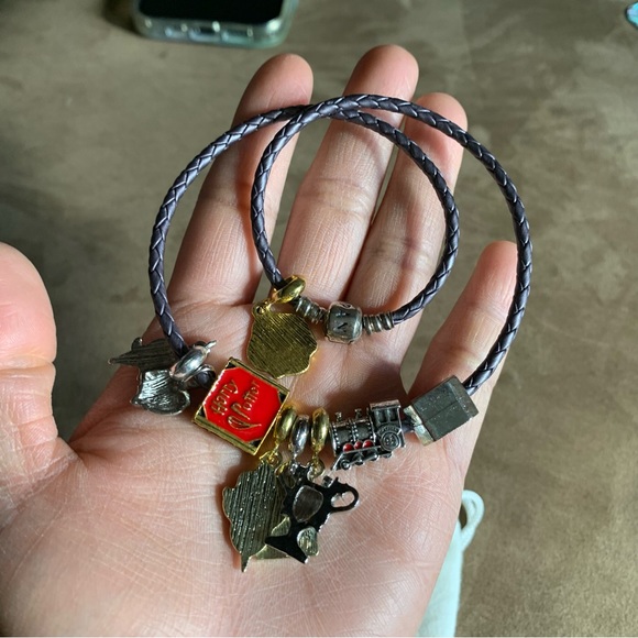 Pandora Purple Leather Bracelet Wrap Around Twice Necklace 9 Harry Potter Charms - Picture 13 of 13